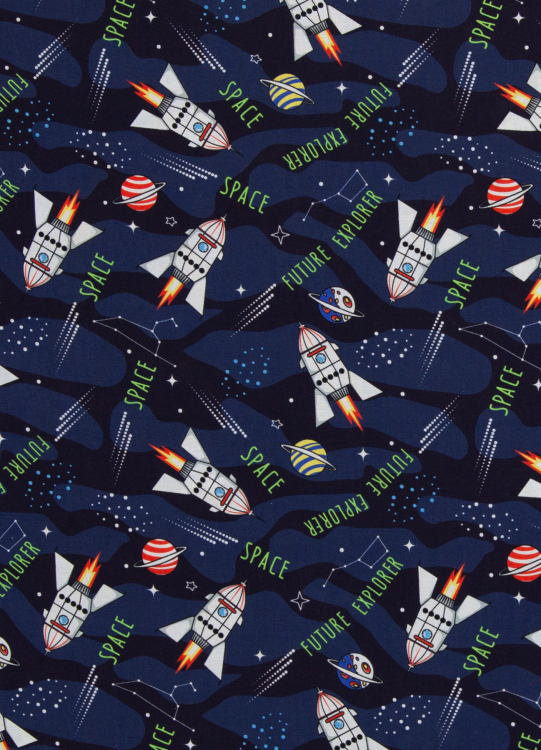 Baumwollstoff - Tim - Raketen - Weltall